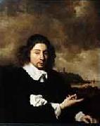 Self portrait against landscape background by Jan van Goyen